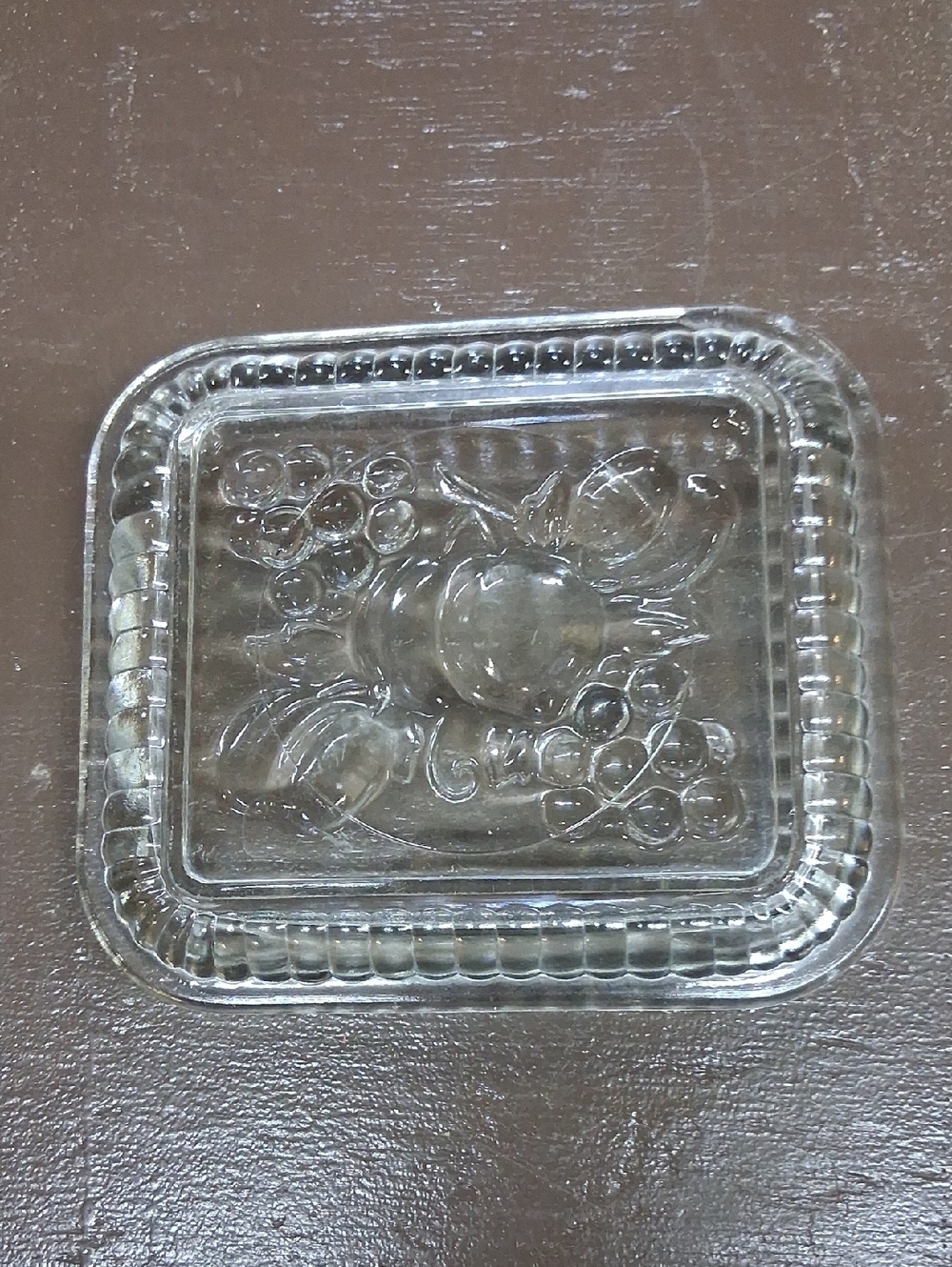 Vintage Federal ribbed clear depression‎ glass lid with embossed fruit design